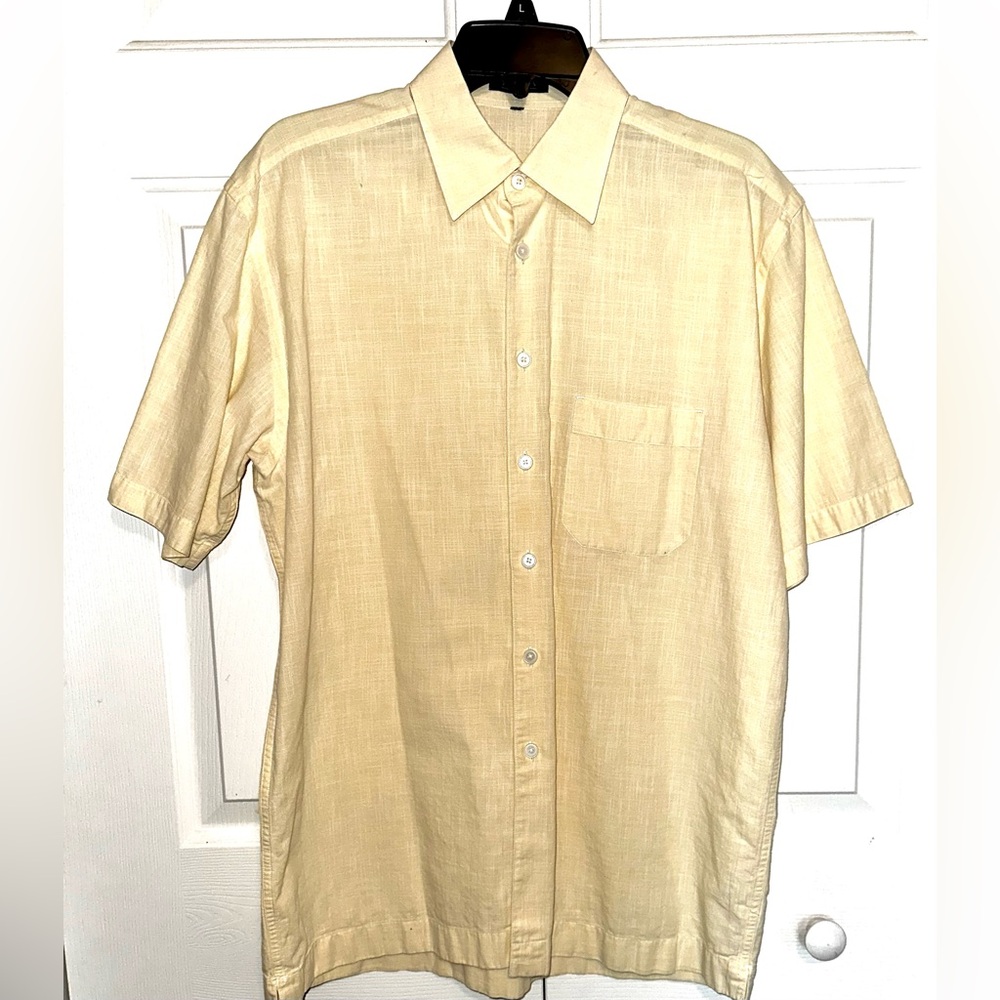 TALLIA Men's Light Yellow Cotton Short Sleeve Shirt